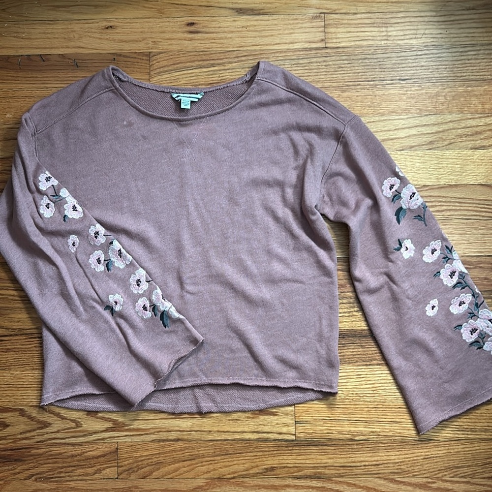 Like-new American Eagle Outfitters Floral Embroidered Sleeve Top